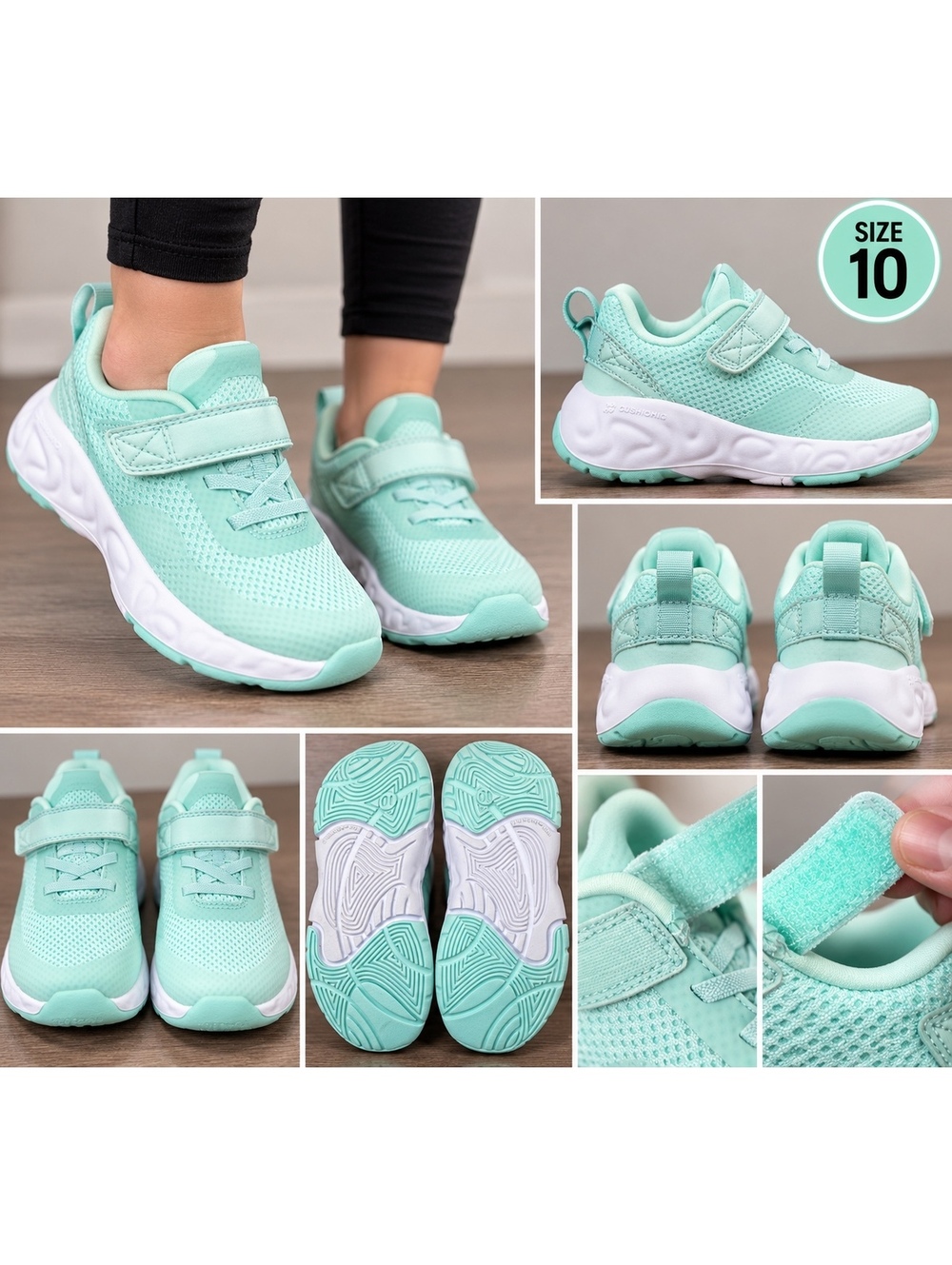 All in Motion Kids Mint Hook and Loop Sneakers Size 10